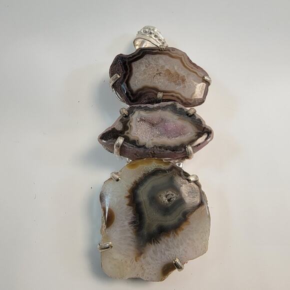 Necklace Pendants Stalactite Slice Handmade Jewelry Sterling Silver Triple Drop - Picture 1 of 10